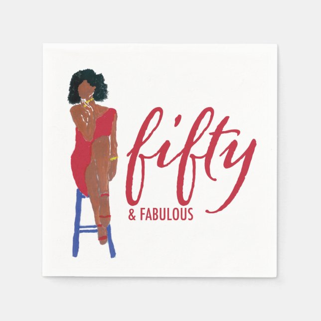 African American Red Dress Diva 50 & Fabulous Napkin (Front)