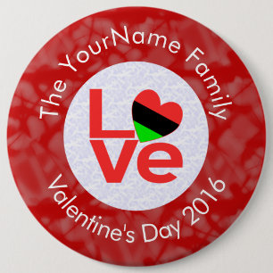 African American Red Letters LOVE Flag Personalize 6 Inch Round Button