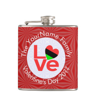 African American Red Letters LOVE Flag Personalize Hip Flask