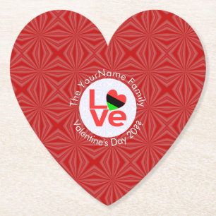 African American Red Letters LOVE Flag Personalize Paper Coaster