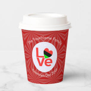 African American Red Letters LOVE Flag Personalize Paper Cups
