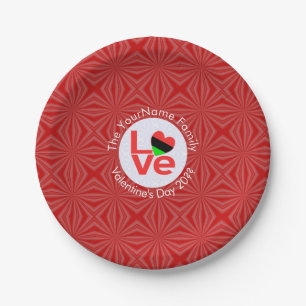 African American Red Letters LOVE Flag Personalize Paper Plate