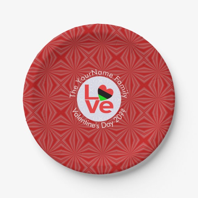 African American Red Letters LOVE Flag Personalize Paper Plate (Front)
