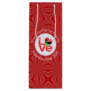 African American Red Letters LOVE Flag Personalize Wine Gift Bag