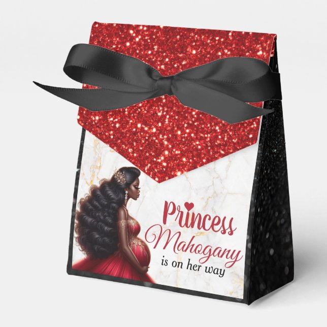 African American Royal Baby Shower Red/Black Favor Box (Front Side)