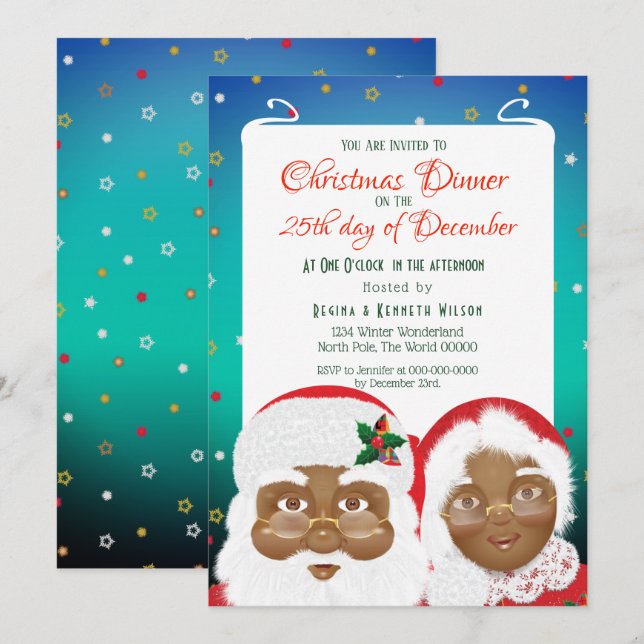 African American Santa and Mrs Claus Christmas Invitation (Front/Back)