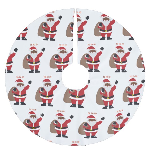 African American Santa Brushed Polyester Brushed Polyester Tree Skirt (Front)