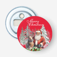 African American Santa Button Bottle Opener