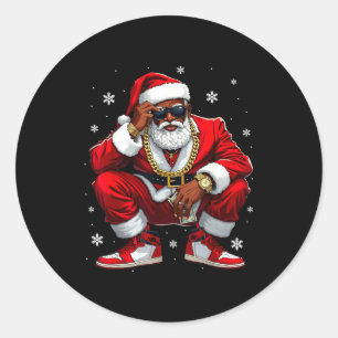 African American Santa Christmas Black Xmas Women Classic Round Sticker