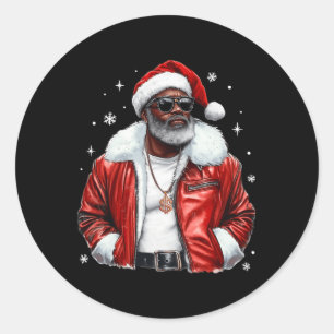 African American Santa Christmas Cool Black Afro K Classic Round Sticker