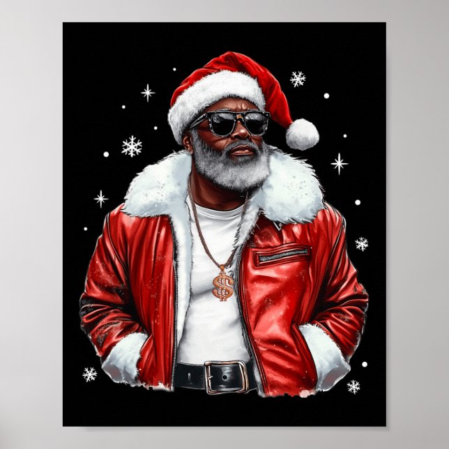 African American Santa Christmas Cool Black Afro K Poster (Front)