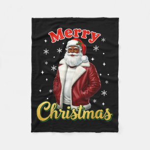 African American Santa Christmas Cool Black X-mas  Fleece Blanket