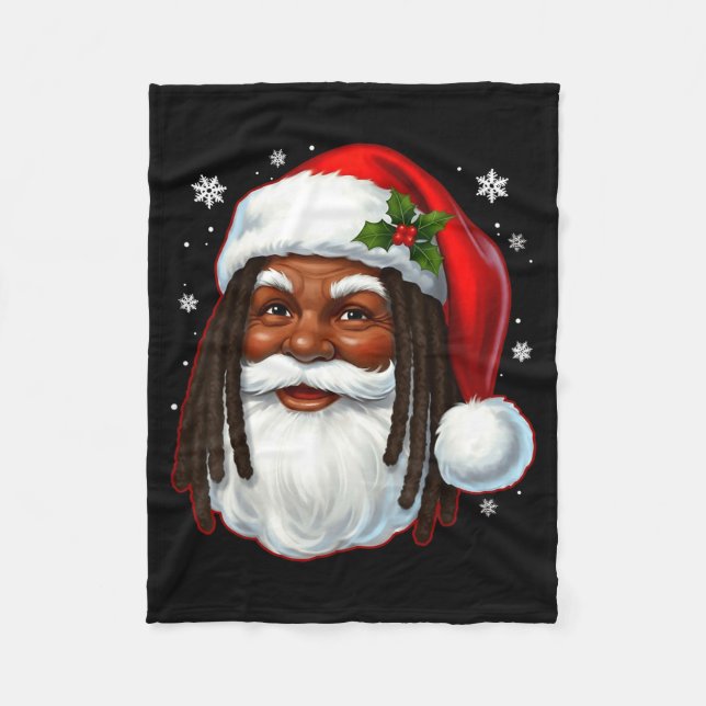African American Santa Christmas Cool Black X-mas  Fleece Blanket (Front)