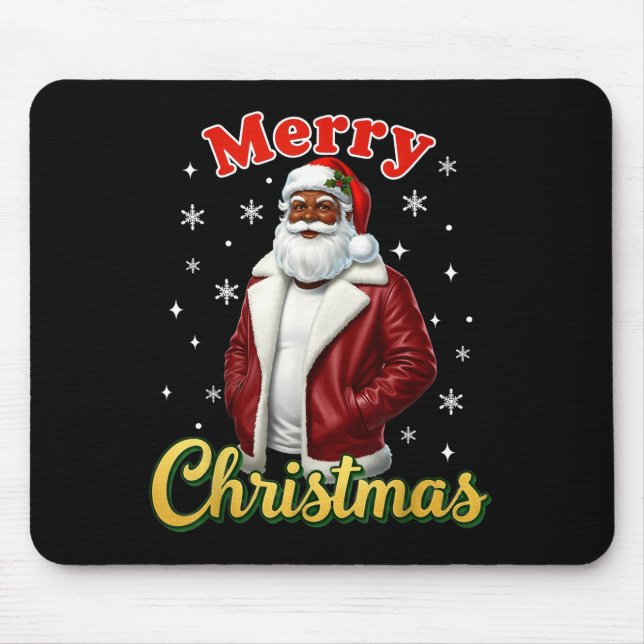 African American Santa Christmas Cool Black X-mas  Mouse Pad (Front)