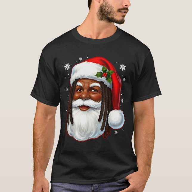 African American Santa Christmas Cool Black X-mas  T-Shirt (Front)