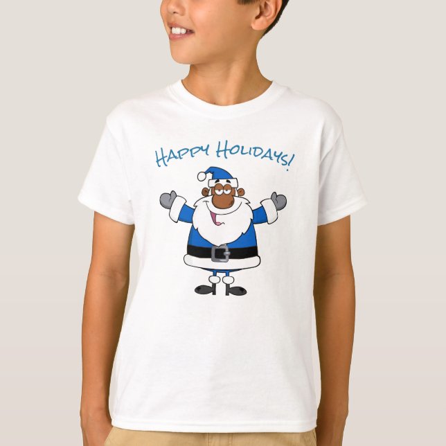 African American Santa Christmas Hanukkah Kwanzaa T-Shirt (Front)