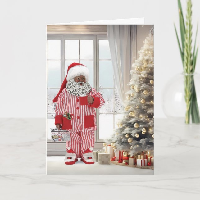 African American Santa Christmas Morn Holiday Card (Front)