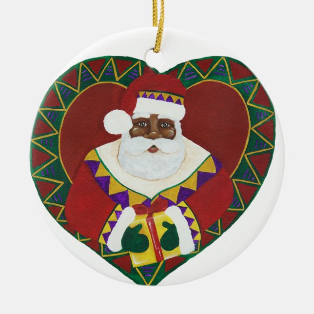 African American Santa Christmas Ornament (Front)