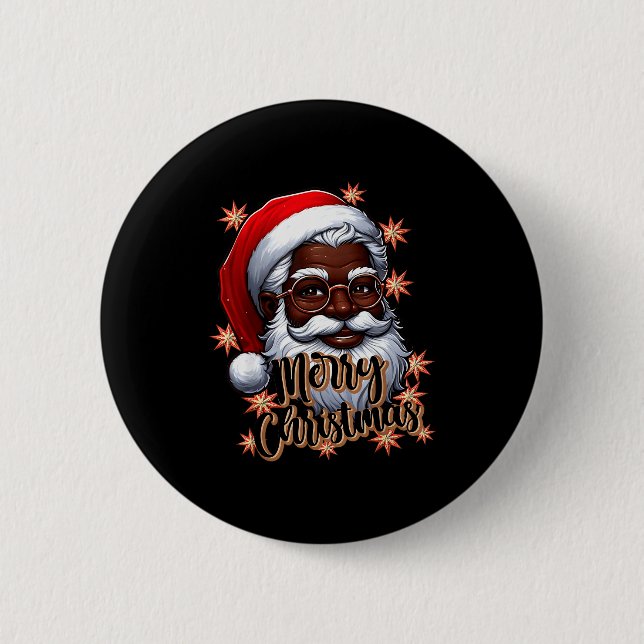 African American Santa Christmas Pajama Black X-ma 2 Inch Round Button (Front)