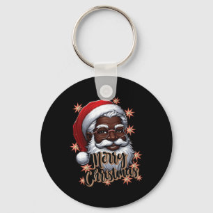 African American Santa Christmas Pajama Black X-ma Keychain