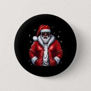 African American Santa Christmas Pajama Cool Black 2 Inch Round Button