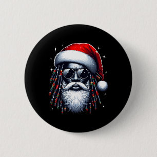 African American Santa Christmas Pajama Cool Black 2 Inch Round Button