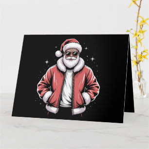 African American Santa Christmas Pajama Cool Black Card