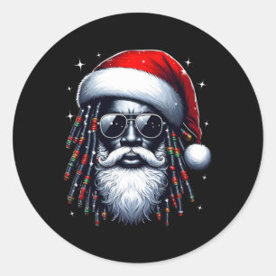 African American Santa Christmas Pajama Cool Black Classic Round Sticker