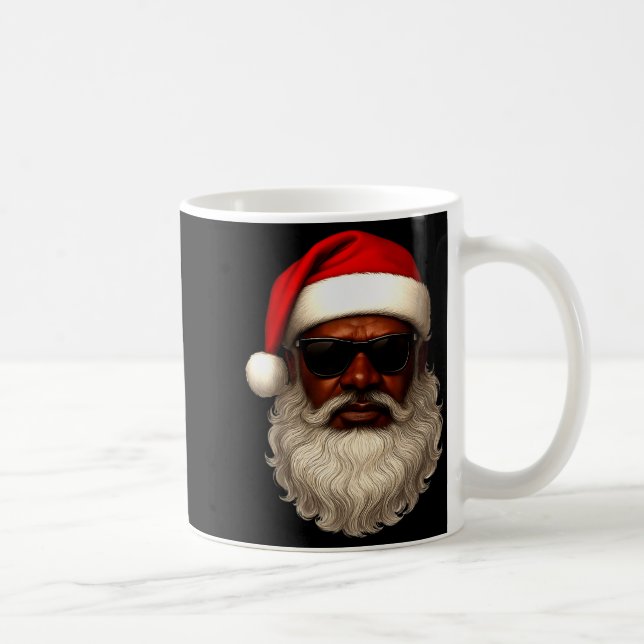 African American Santa Christmas Pajama Cool Black Coffee Mug (Right)