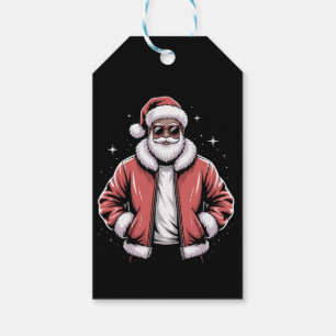African American Santa Christmas Pajama Cool Black Gift Tags
