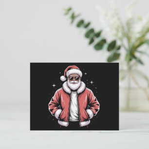 African American Santa Christmas Pajama Cool Black Holiday Postcard