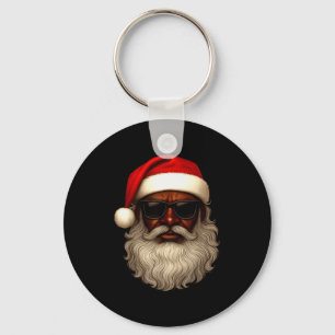 African American Santa Christmas Pajama Cool Black Keychain