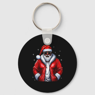 African American Santa Christmas Pajama Cool Black Keychain