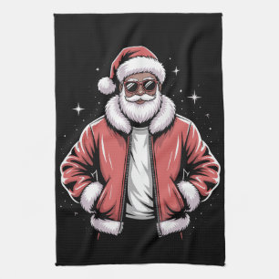 African American Santa Christmas Pajama Cool Black Kitchen Towel