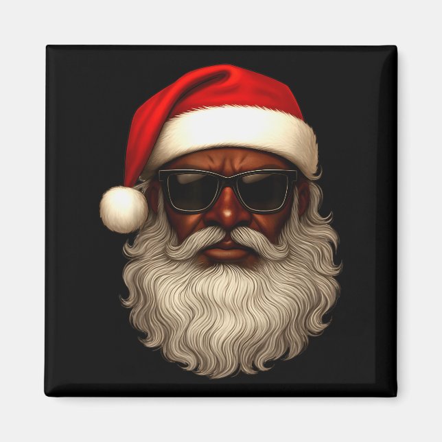 African American Santa Christmas Pajama Cool Black Magnet (Front)