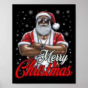 African American Santa Christmas Pajama Cool Black Poster