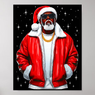 African American Santa Christmas Pajamas Cool Blac Poster
