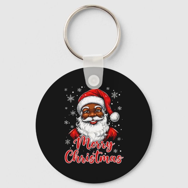 African American Santa Christmas Vintage Afro Blac Keychain (Front)
