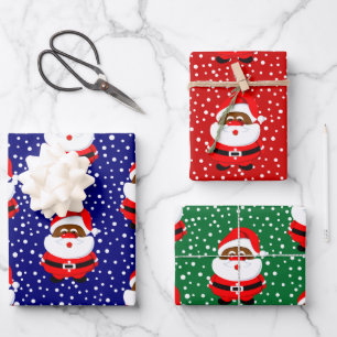 African-American Santa Claus and snowflakes        Wrapping Paper Sheet