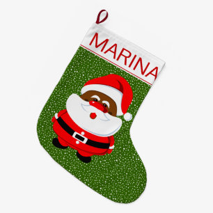 African-American Santa Claus Christmas green white Large Christmas Stocking
