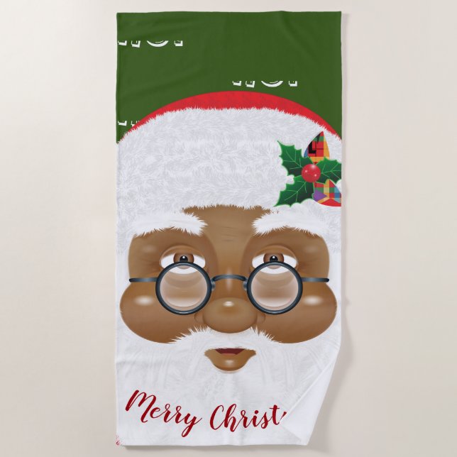 African American Santa Claus Christmas Holiday Beach Towel (Front)
