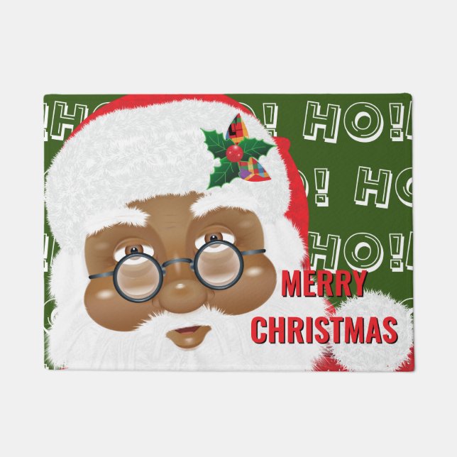 African American Santa Claus Christmas Holiday Doormat (Front)
