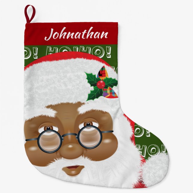 African American Santa Claus Christmas Holiday Large Christmas Stocking (Front)