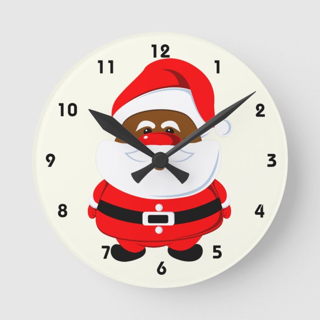 African-American Santa Claus Christmas holiday Round Clock (Front)