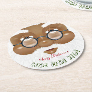 African American Santa Claus Christmas Holiday Round Paper Coaster