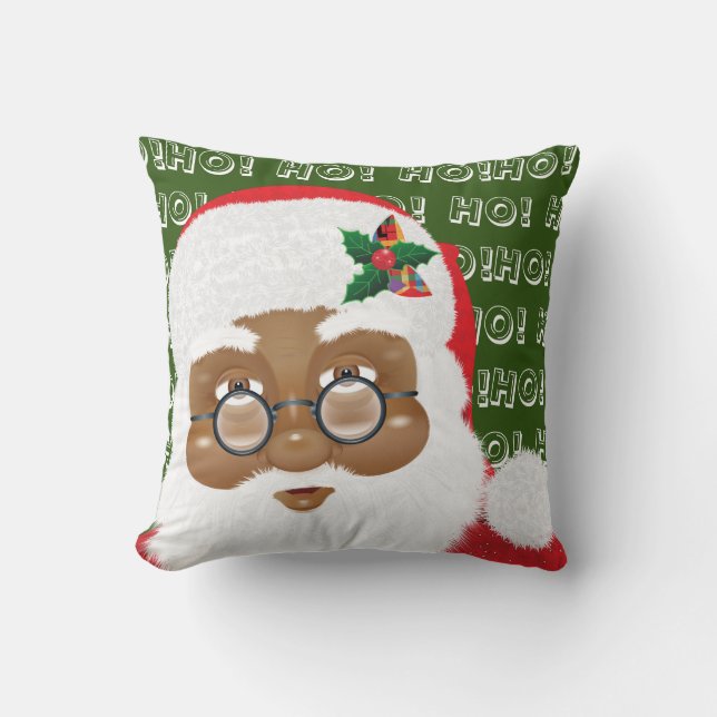 African American Santa Claus Christmas Holiday Throw Pillow (Front)