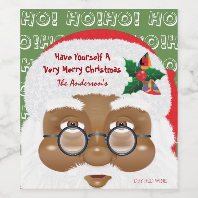 African American Santa Claus Christmas Holiday Wine Label (Single Label)