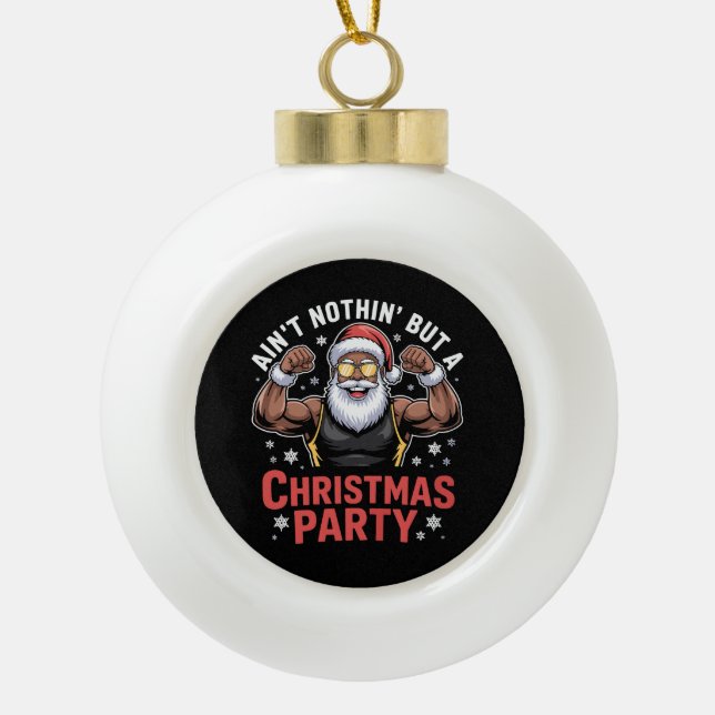 African American Santa Claus Christmas Pajama Ceramic Ball Christmas Ornament (Front)