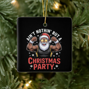 African American Santa Claus Christmas Pajama Ceramic Ornament