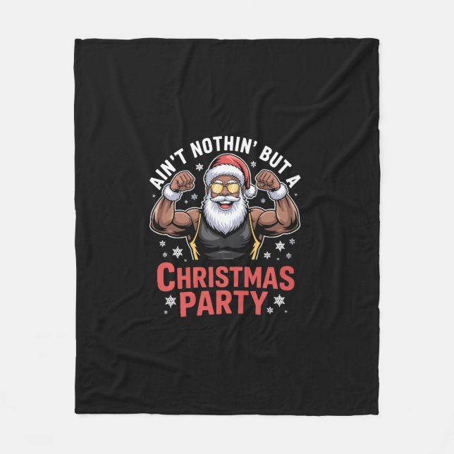 African American Santa Claus Christmas Pajama Fleece Blanket (Front)